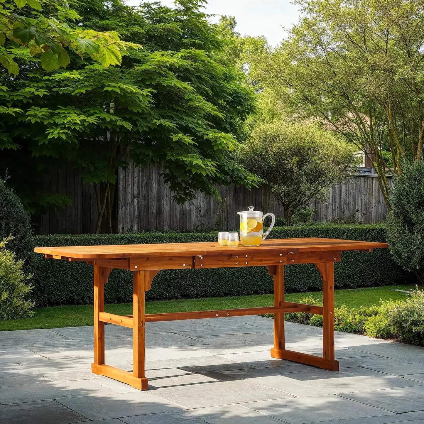 Maui Modern Solid Acacia Wood Slatted Patio Dining Table, 78 Inch, Brown from PriceLows™