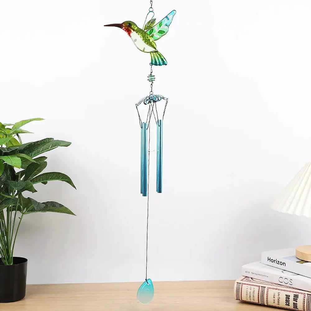 Wind Chime Hummingbirds Dragonflies Metal Glass Painted Crafts Hanging Pendants Bell Aluminum Pipe Home Courtyard Hanging Decors from PriceLows™