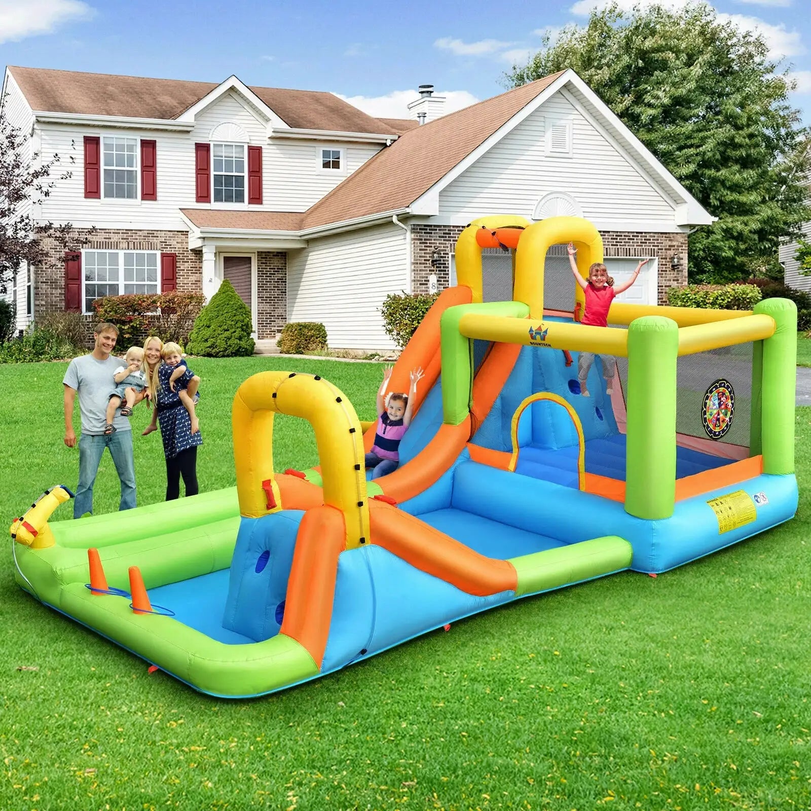 8-in-1 Inflatable Water Slide Bounce House with Splash Pool and 735W Blower from PriceLows™