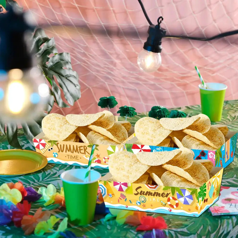 Hawaiian Snack Trays | Tropical Paper Design | 4 8 12 Piece Sets