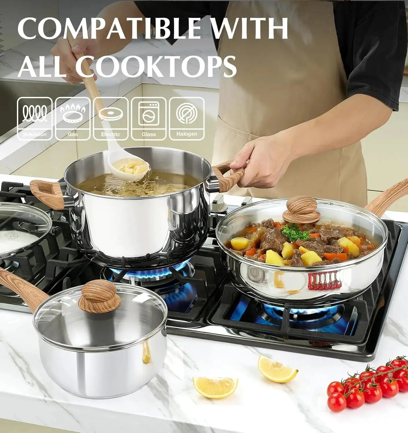 Stainless Steel Pots and Pans Set, Professional 18/10 Cookware Set Pots and Pans Set 12PCS with Cool-Touch Bakelite Handles from PriceLows™