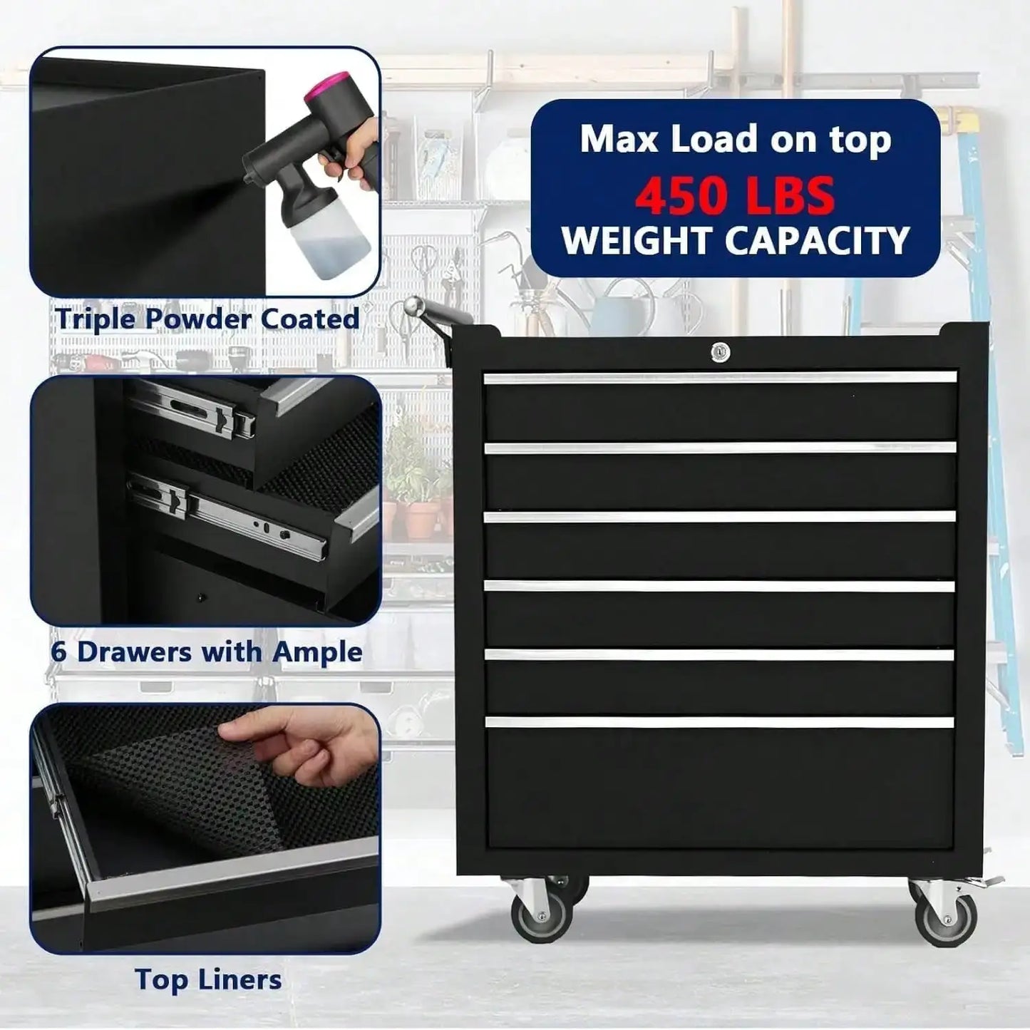 Tool Box, 6-Drawer Rolling Tool Chest Locking System, Lockable Wheels & Sliding Drawers, 24 Inch Heavy-Duty Tool Storage Cabinet For Garage Workshop Warehouse Repair Shop Rolling Tool Chest, 6 Drawers Tool Storage Cabinet, To from PriceLows™