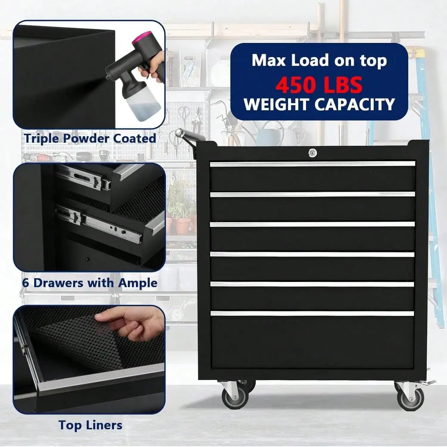 Tool Box, 6-Drawer Rolling Tool Chest Locking System, Lockable Wheels & Sliding Drawers, 24 Inch Heavy-Duty Tool Storage Cabinet For Garage Workshop Warehouse Repair Shop Rolling Tool Chest, 6 Drawers Tool Storage Cabinet, To from PriceLows™
