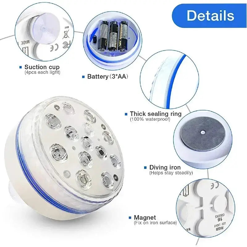 Updated IP68 Submersible Lights RGB Underwater Pool Lights with RF Remote Magnet Suction Cups Night Lamp for Pond Pool Aquarium from PriceLows™