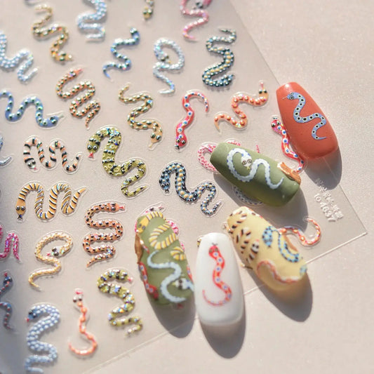 1pcs 5D Embossed Colors Snake Nail Stickers Cute Snake Self Adhesive Stickers For Nails DIY Japanese Nail Art Decorations Decals from PriceLows™