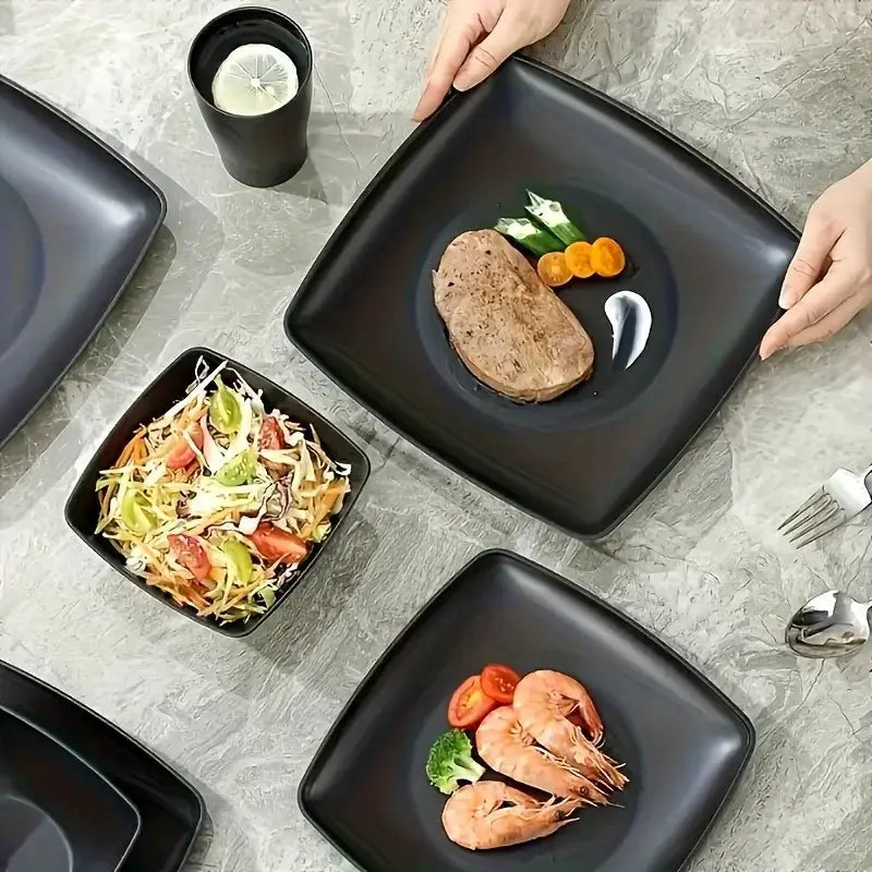 16/32 piece square steak plate salad bowl tableware set, square plate bowl cup, environmentally friendly and durable from PriceLows™