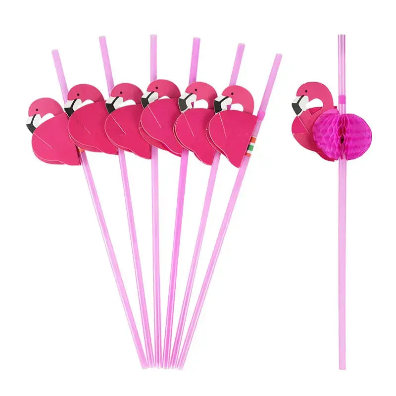Hawaiian Flamingo Paper Party Straws | Tropical Pineapple | 50 Pack