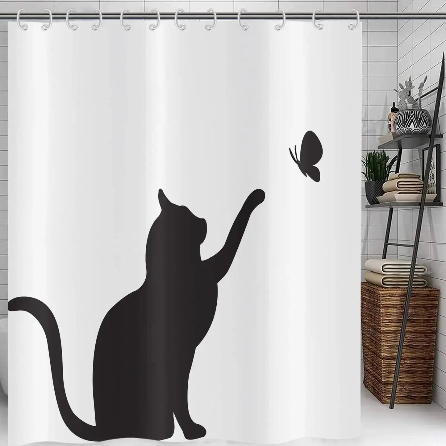 Cute Cat Blue Children Shower Curtain Waterproof Washable Polyester Material Bathroom Decorative Curtain with Hook from PriceLows™