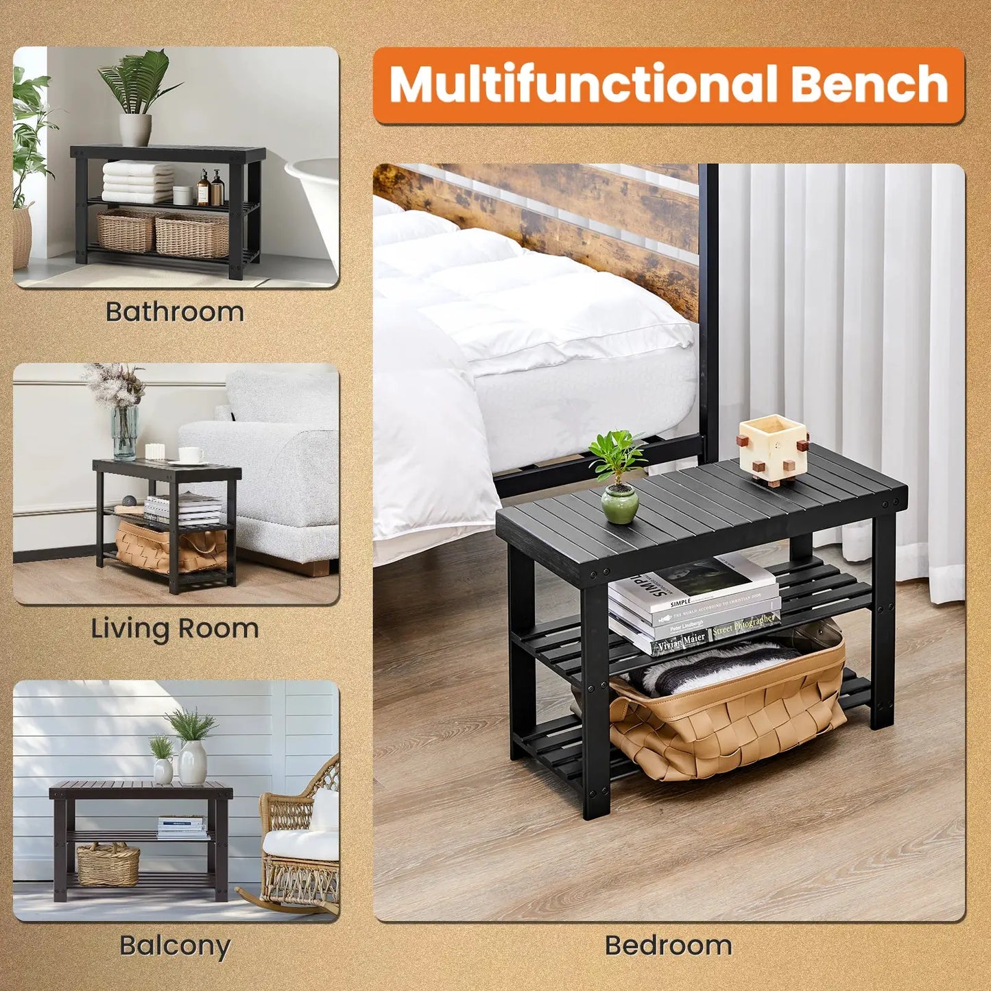 3-Tier Bamboo Shoe Rack Bench, Compact Storage Organizer, 286lb Capacity, Suitable For Entryway Bedroom Living Room Balcony from PriceLows™