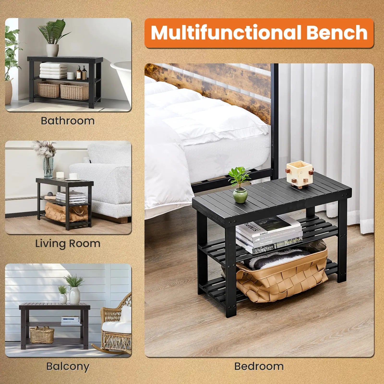 3-Tier Bamboo Shoe Rack Bench, Compact Storage Organizer, 286lb Capacity, Suitable For Entryway Bedroom Living Room Balcony from PriceLows™