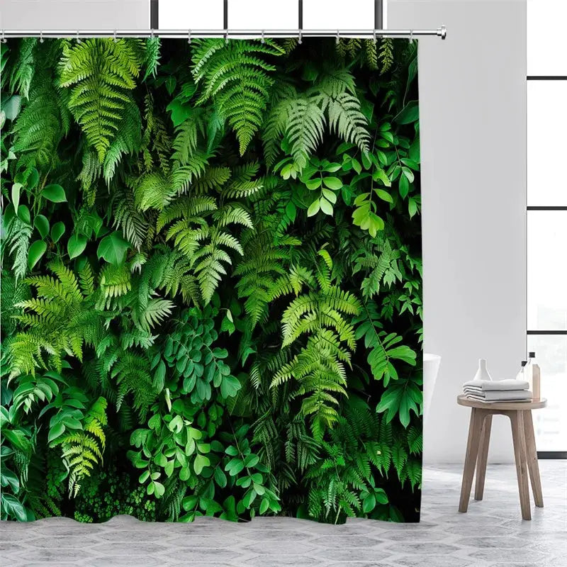 Green Leaves Shower Curtains Tropical Leaf Garden Vine Plant Wall Hanging Fabric Home Bathroom Decor Bath Curtain Set with Hooks from PriceLows™
