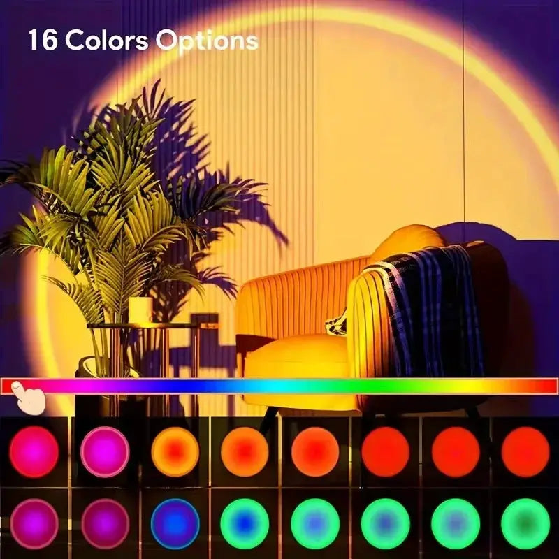 Sunset Projection Night Light | 16 Color Options | USB Remote | Moon Shape