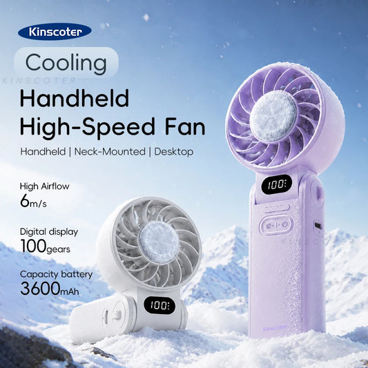 Kinscoter New Cooling Handheld Fan 3600mAh Foldable Portable Fan 100-level Free Control High Speed Mini Personal Fan w/ Lanyard from PriceLows™