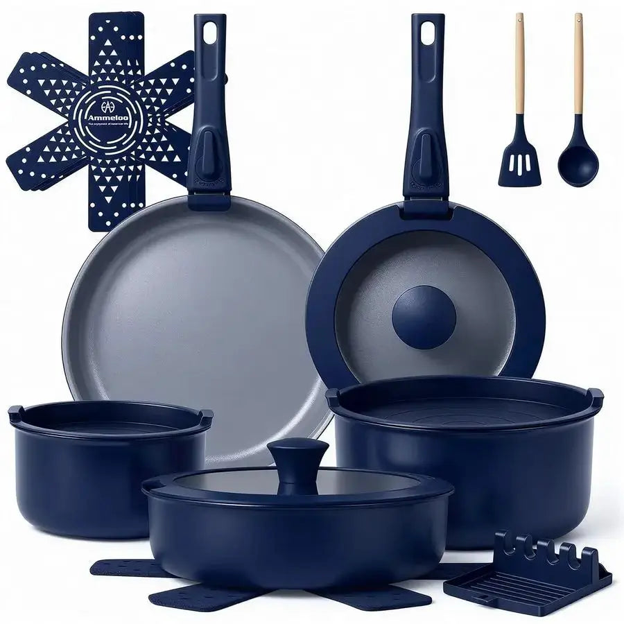 18Piece Ceramic Pots and Pans Set Non Stick, Non Toxic Cookware Set with Removable Handles, Pot Sets for Cooking, Induction Read from PriceLows™