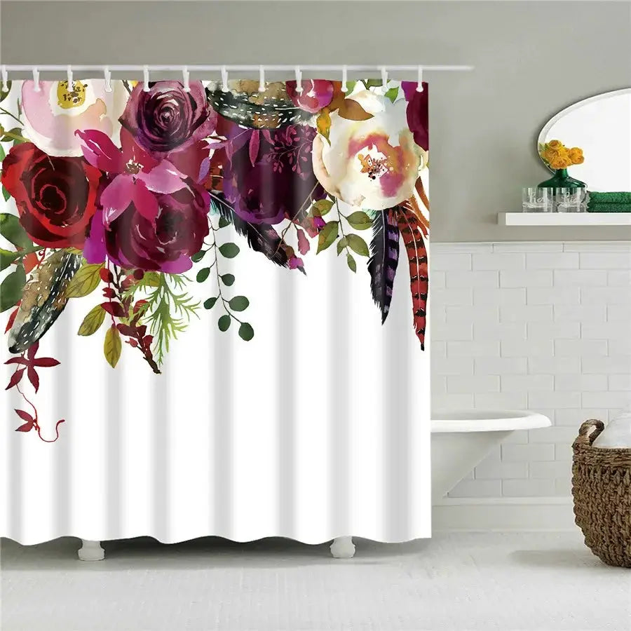 3D Flower Plum Blossom Lotus Lavender Rose Shower Curtains Bathroom Curtain Frabic Waterproof Polyester Bath Curtain with Hooks from PriceLows™