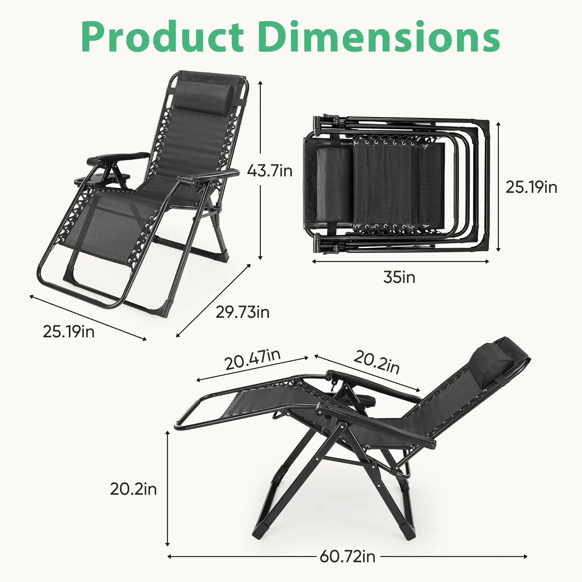 JHK Zero Gravity Recliner Camping Patio Lounge Chair Folding Portable with Cup Holder Trays Removable Cushion For Outdoor Garden from PriceLows™