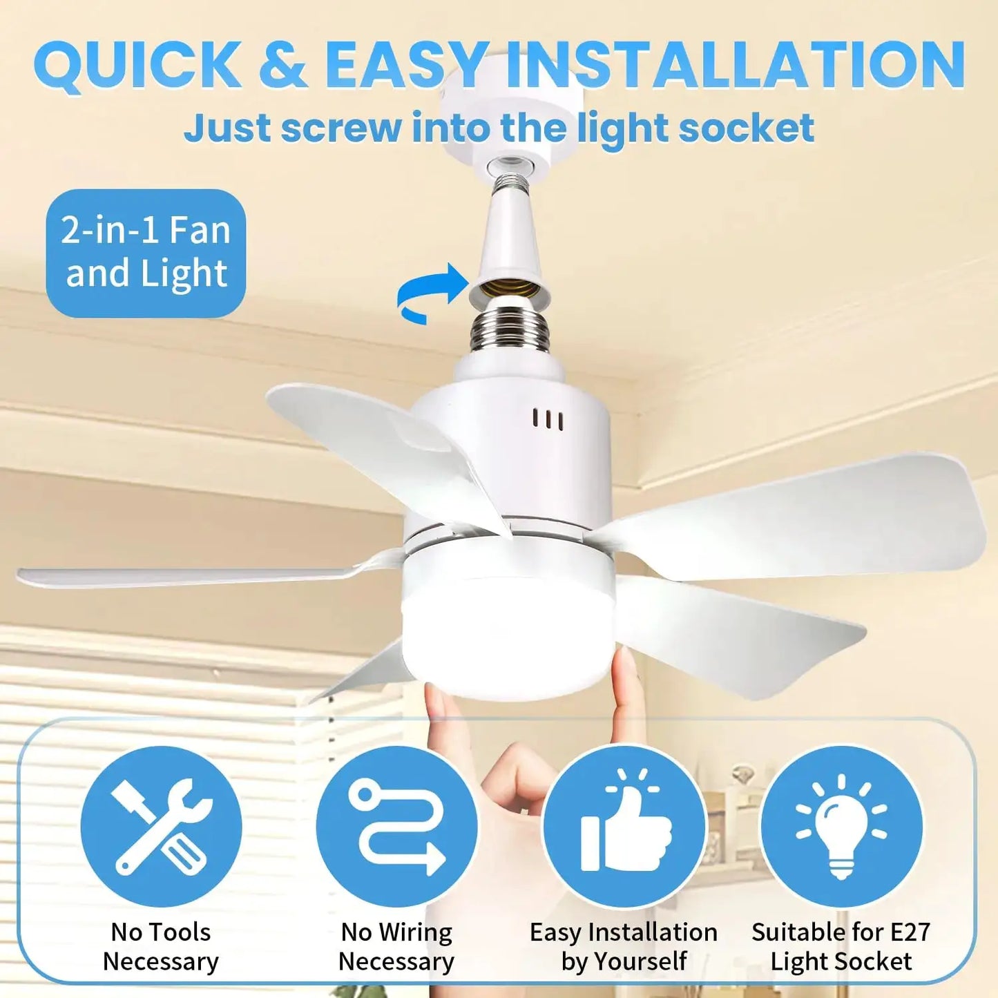 Ceiling Fan With Light | E26 E27 Base | Remote And App Control | 52.5cm 4 Speed