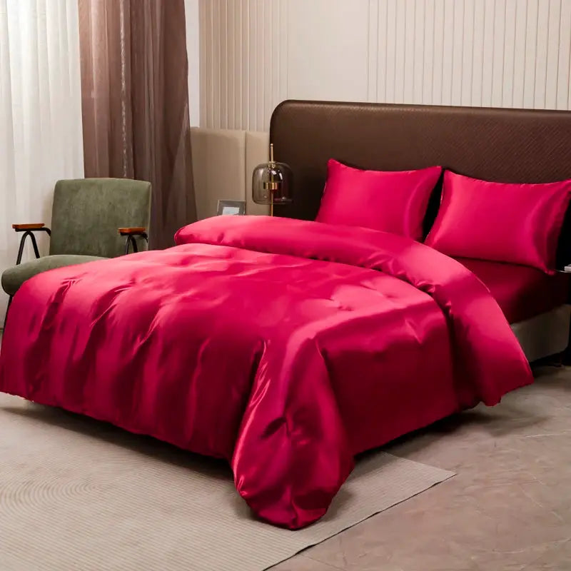 Ice Silk Duvet Cover Set | Solid Black | 80Gsm Light | Multiple Sizes