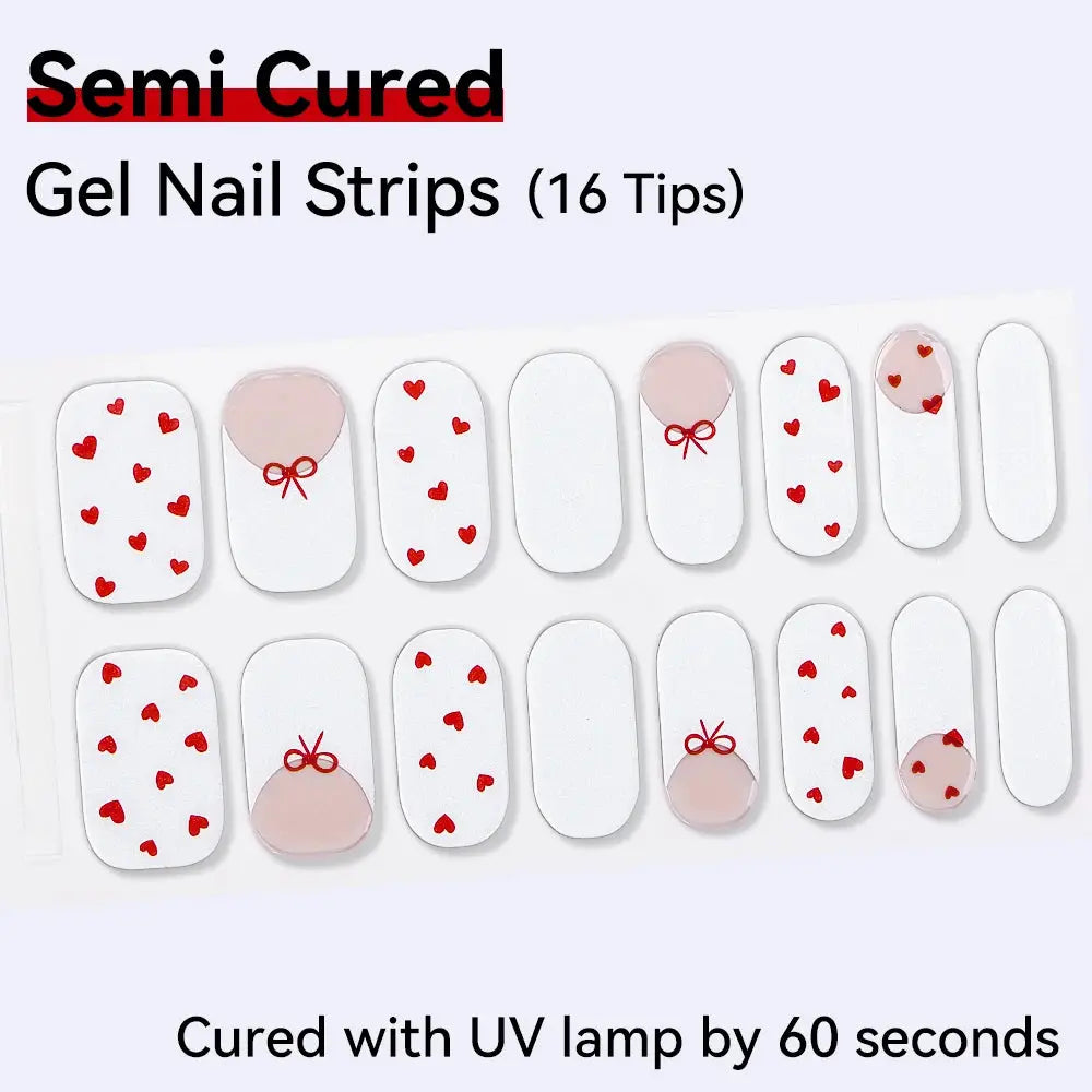 16strips Cartoon UV/LED Semi Cured Gel Nail Strips Pink Glitter Cat Eye Self-Adhesive Gel Nail Wraps Full Cover UV Nail Sticker from PriceLows™