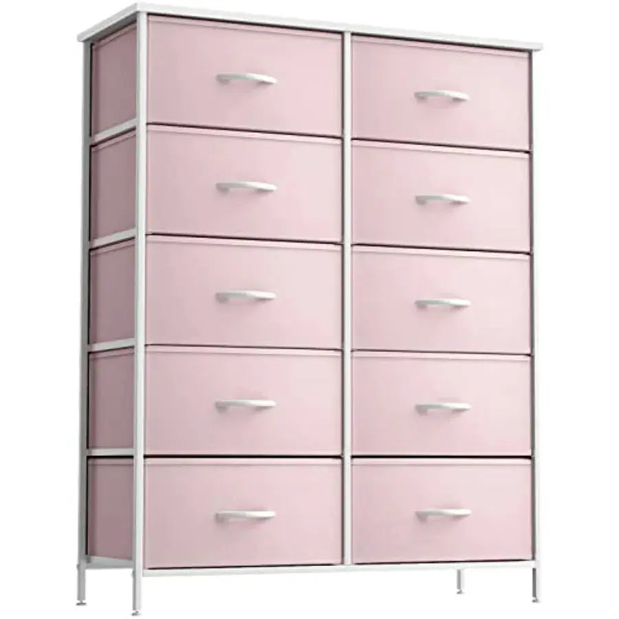 Dresser with 10 Drawers - Pink Storage Unit Organizer Chest for Clothes - Bedroom Nursery Closet 34 x 12 x 47 inches from PriceLows™