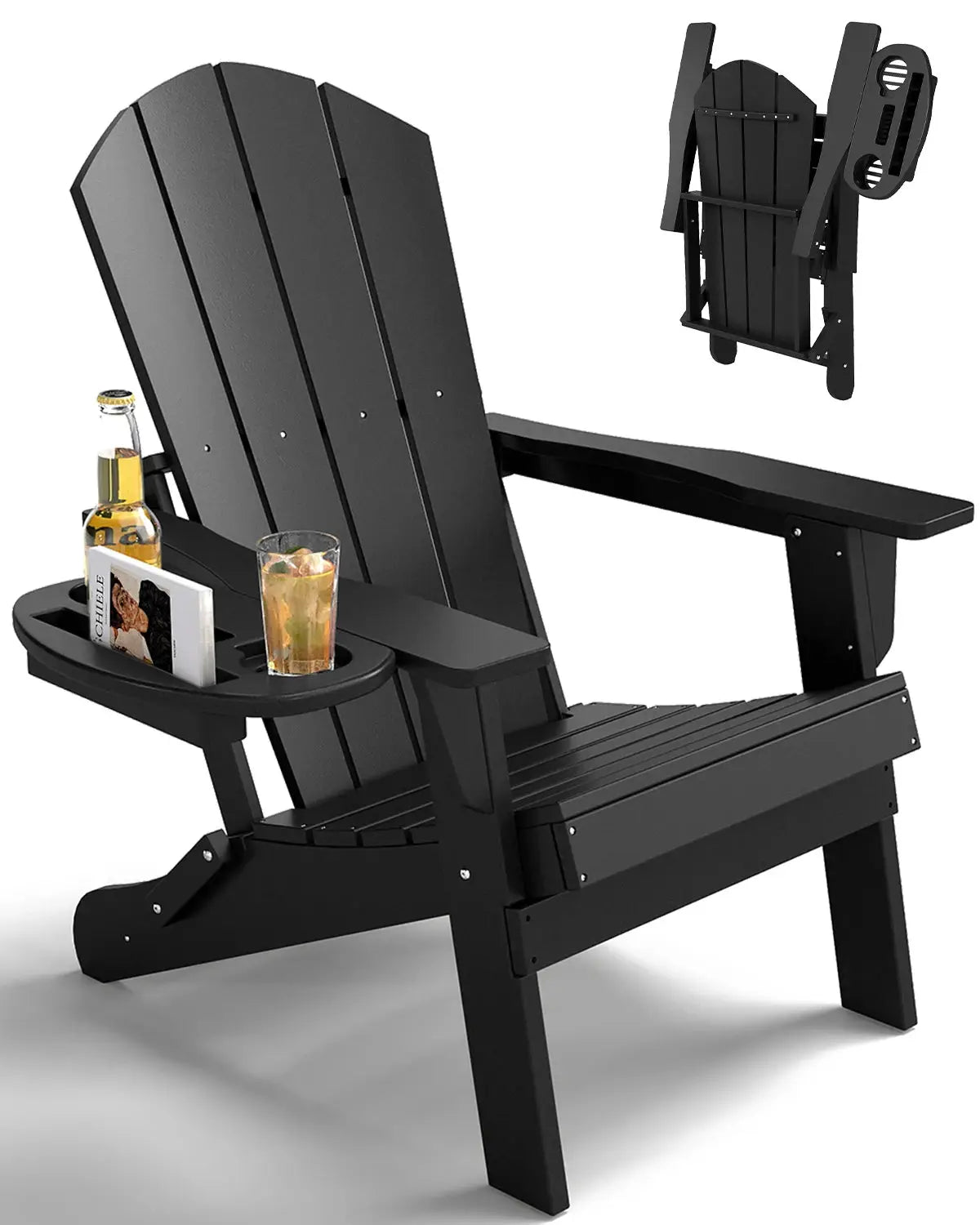 FOOWIN 1/2pcs Folding Adirondack Chair Weather Resistant HDPE Plastic Cup Holder Outdoor Patio Garden Fire Pit Deck Lawn from PriceLows™