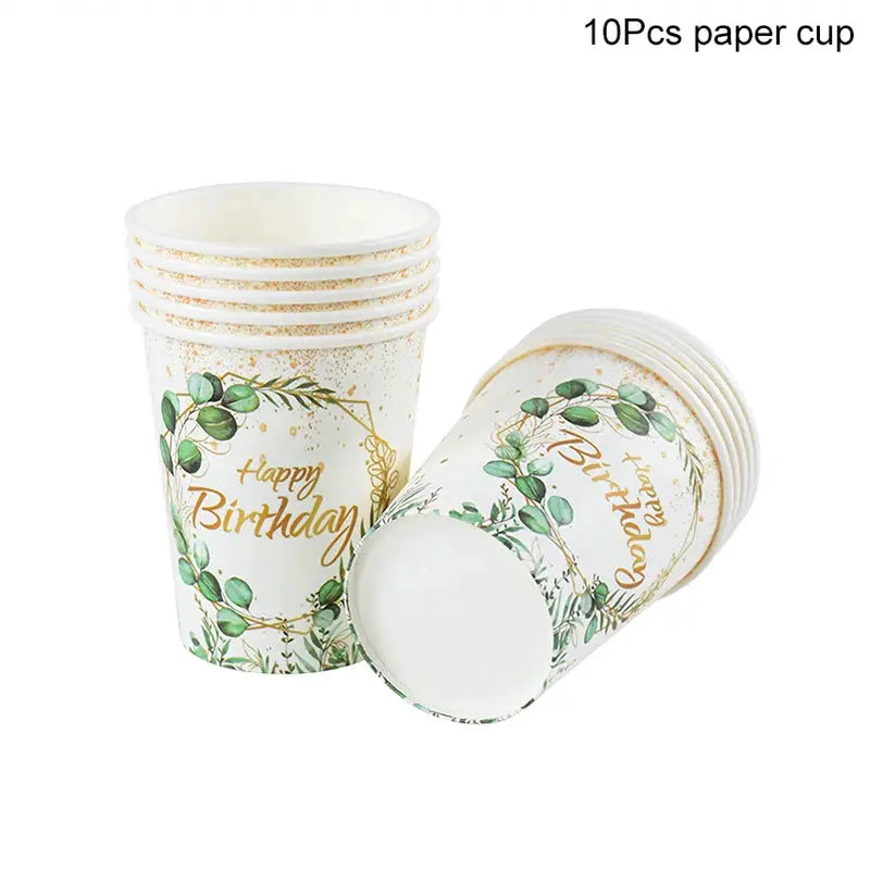 Eucalyptus Leaf Tableware Set | Paper Plate Cups Napkins | Kids And Adults Party Supplies