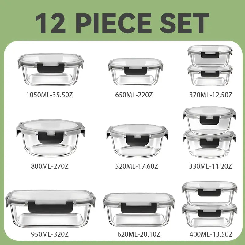 12pcs Glass Lunch Box Food Storage Containers Meal Prep Airtight Bento Boxes for Microwave Oven Freezer and Dishwasher BPA Free from PriceLows™