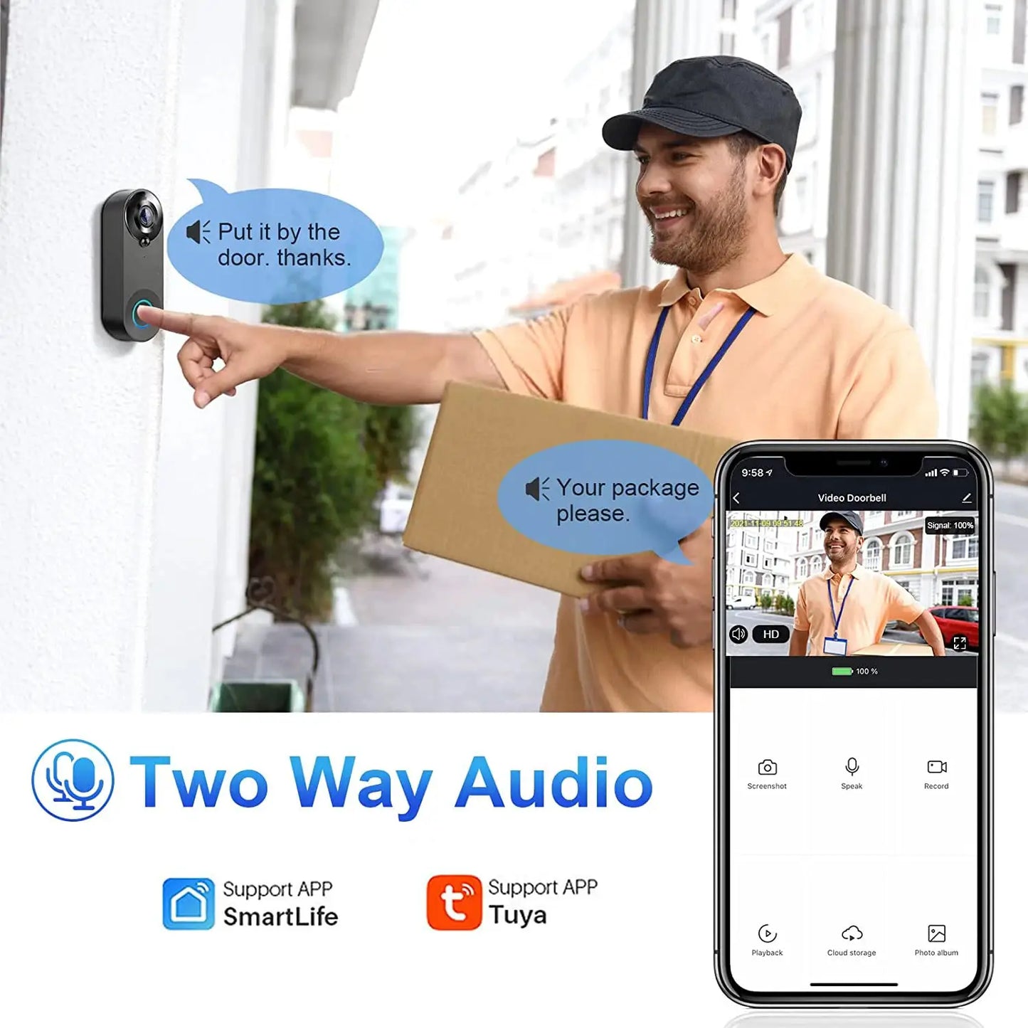 Wireless Video Doorbell | 1080P Night Vision | Two Way Audio | Black