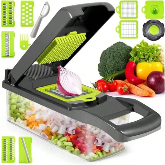 Vegetable Chopper | 16 In 1 With 8 Blades | Shredder Strainer Container