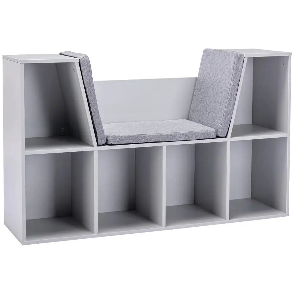 6-Cubby Kids Bookcase with Reading Nook and Cushion, Multi-Purpose Storage Organizer for Bedroom, Living Room, Grey from PriceLows™