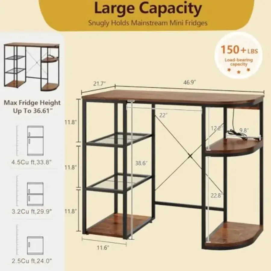 Dorm kitchen office coffee bar cabinet with mini fridge space, wood finish, black, 6-tier wine rack and built-in power outlet from PriceLows™