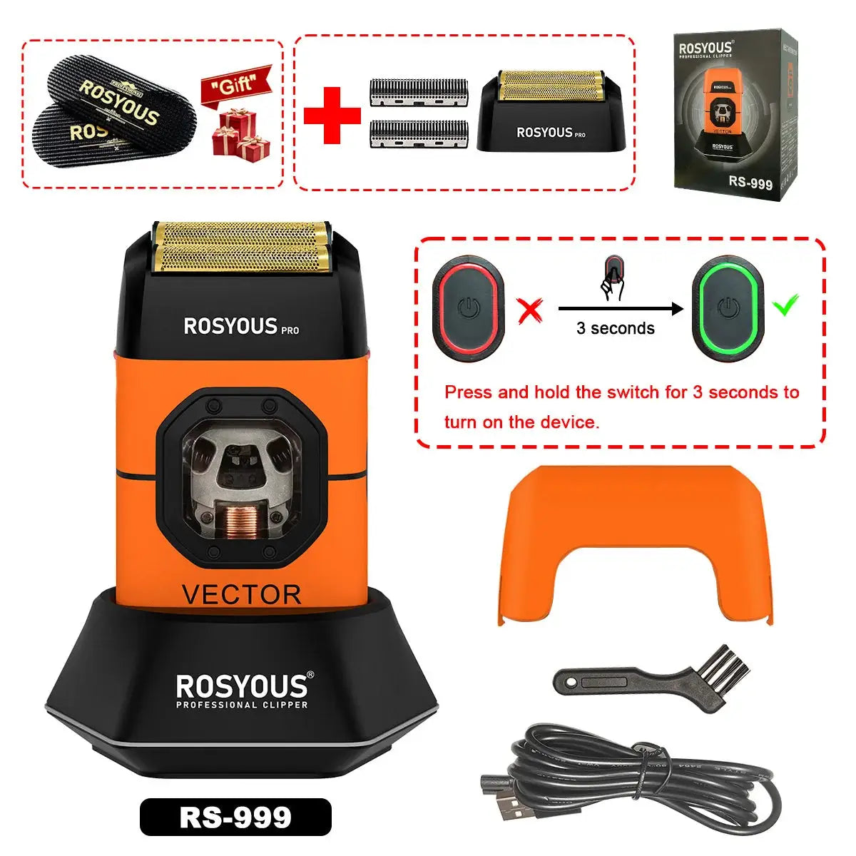 Men's Electric Shaver | 999W Motor | Dual Foil Head | Rechargeable