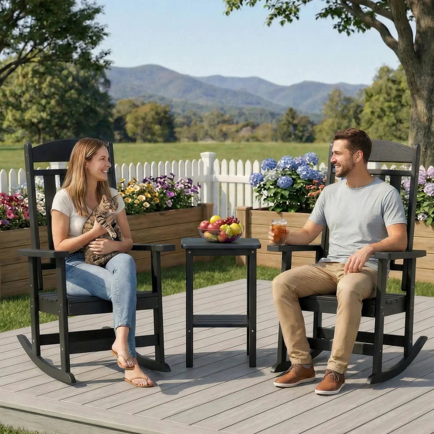 FOOWIN 2pcs Oversized High Back Outdoor Patio Rocking Chair All Weather HDPE Porch Rocker Adult Garden Lawn Indoor from PriceLows™