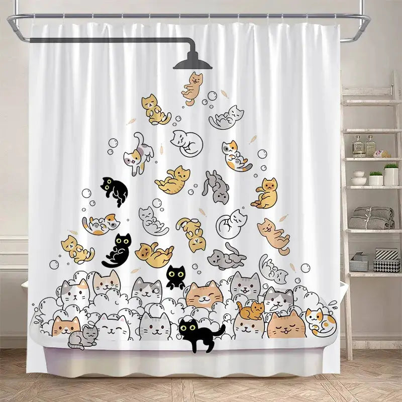 Funny Cartoon Bathing Cats Shower Curtains Cute Animals Pet Cat Kids Bath Curtain Polyester Children Bathroom Decor with Hooks from PriceLows™