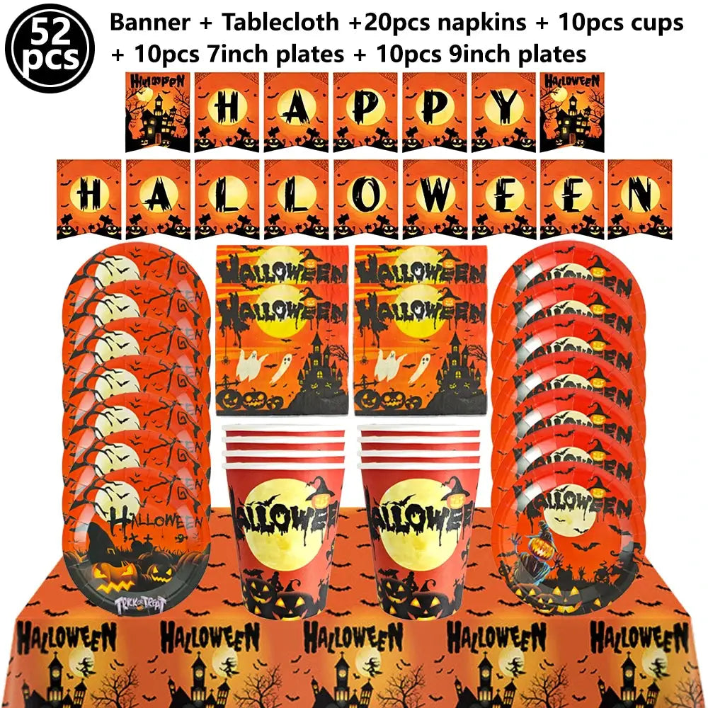 Halloween Party Supplies | Paper | Pumpkin Theme | Tableware Set