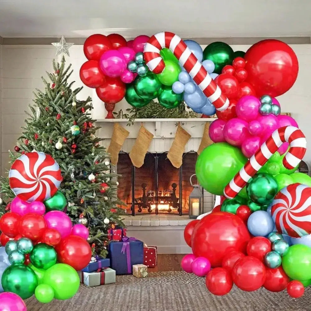 Christmas Balloon Garland Kit | Latex And Foil | Candy Cane Theme | Party Decor
