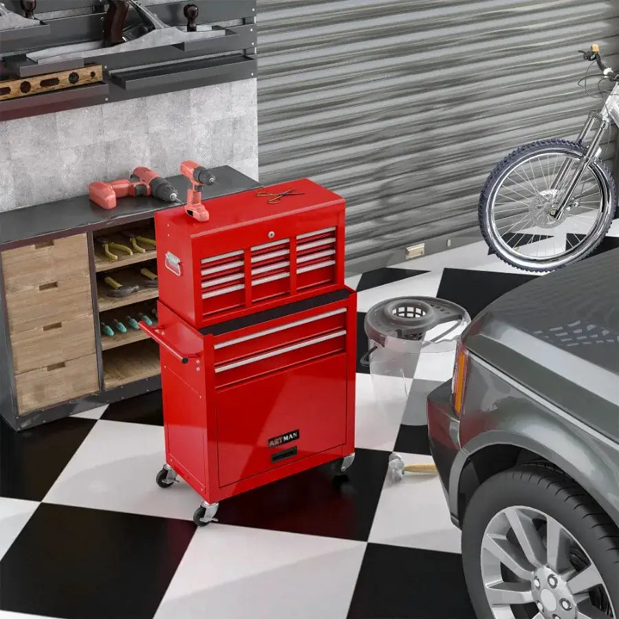 High Capacity Rolling Tool Chest with Wheels and Drawers, 8-Drawer Tool Storage Cabinet--RED from PriceLows™