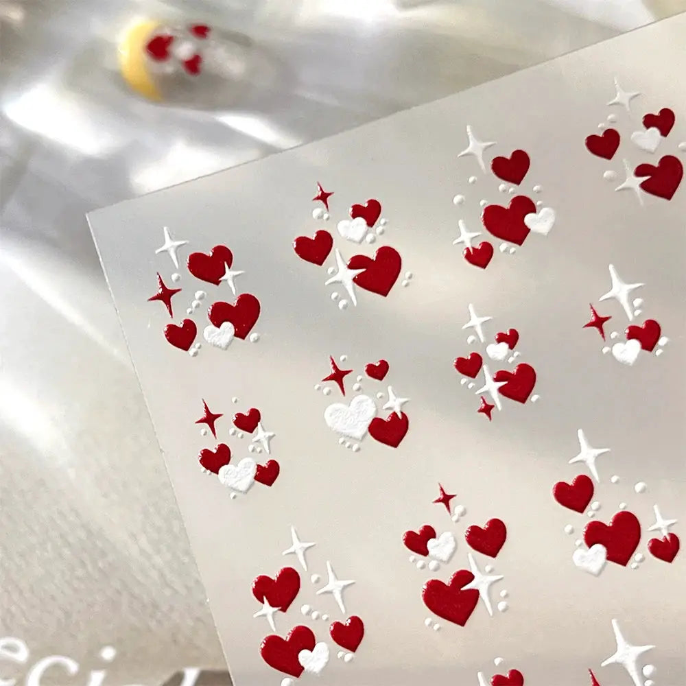 3D Valentine's Day Love Heart Nail Art Sticker Red White Cross Stars Self-Adhesive Nail Decals 8*10cm Kawaii Heart Nail Sticker from PriceLows™