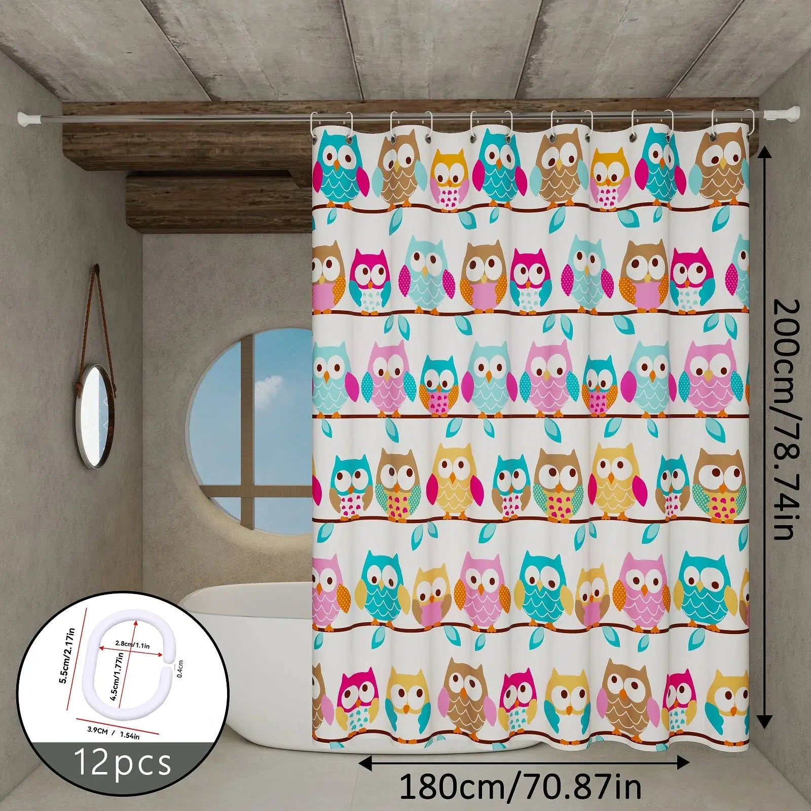 The owl-themed dry-wet separation partition shower curtain has a fresh color and creates a childlike bathroom atmosphere from PriceLows™