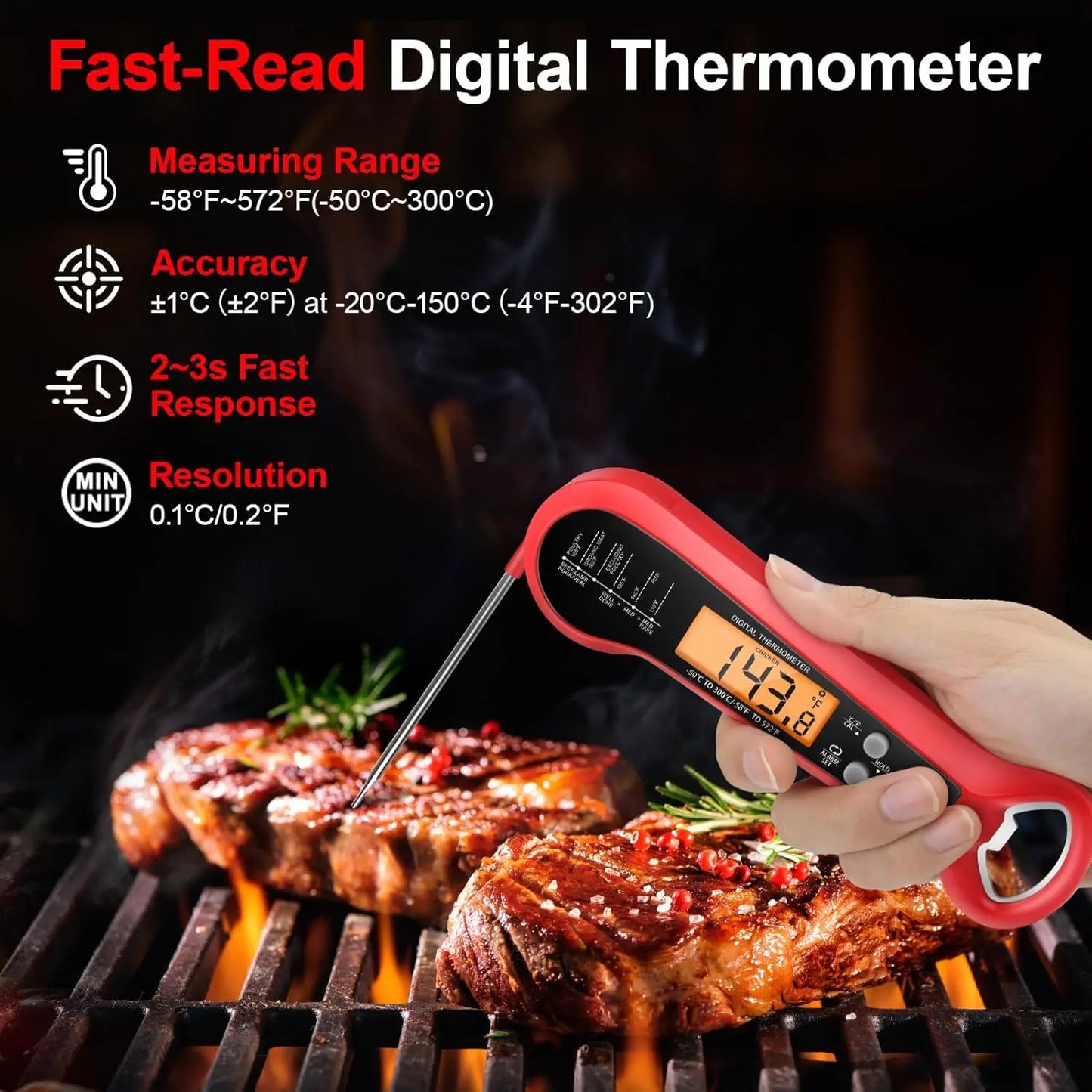 Meat Thermometer | Long Cable For Easy Reading | Digital Waterproof Dual Probe