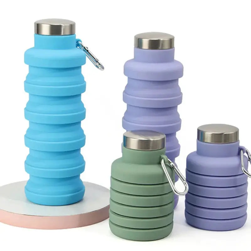 Personalized Round Foldable Water Bottle Custom Text Retractable Silicone Bottle Leakproof Lightweight for Travel Outdoor Sports from PriceLows™