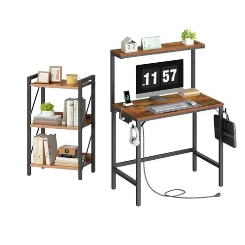 Computer Desk With Hutch And 3-Tier Bookshelf For Home Office Small Space from PriceLows™