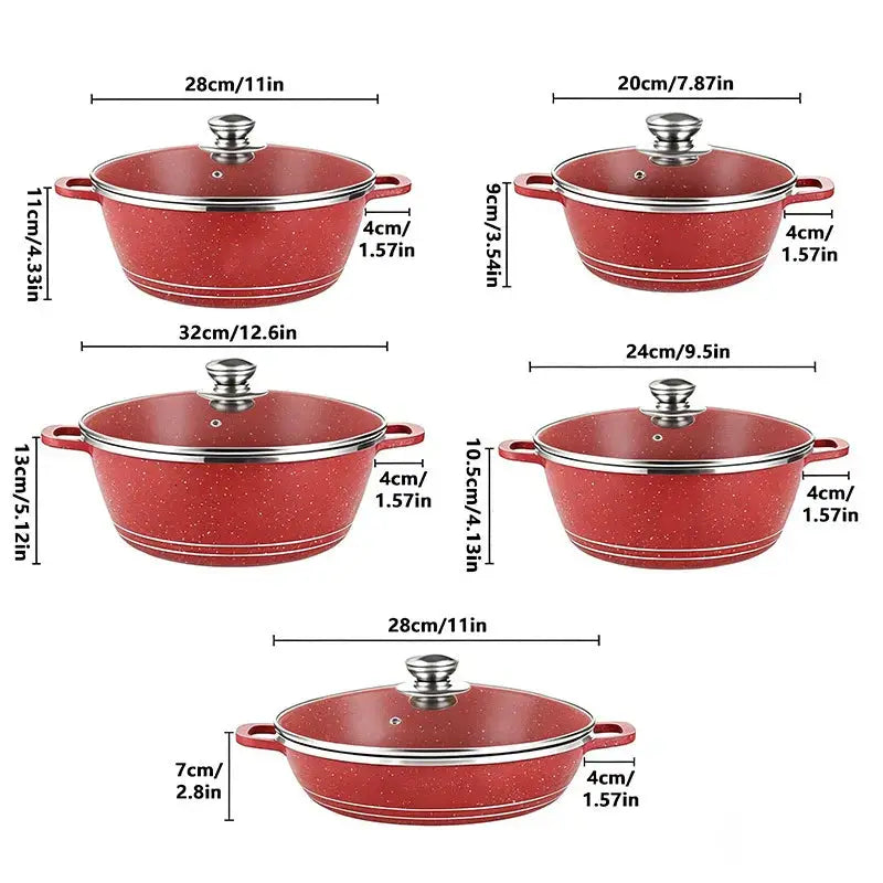 New 10pcs Aluminum Saucepan Set (5 Saucepans, 5 Glass Lids), Easy to Clean, Produces Less Oil and Smoke, Large Capacity, Deluxe Set, Multi-functional Non-stick Kitchen Cookware Set. from PriceLows™