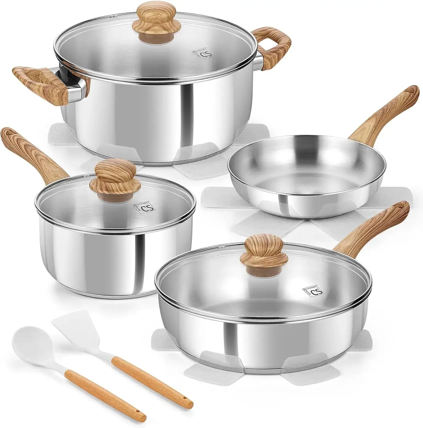 Stainless Steel Pots and Pans Set, Professional 18/10 Cookware Set Pots and Pans Set 12PCS with Cool-Touch Bakelite Handles from PriceLows™