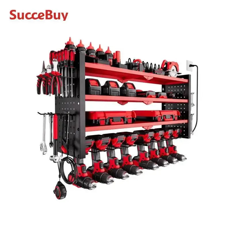 SucceBuy 4 Tire Power Tool Organizer Tools Holder with Charging Station & Side Pegboard Drill Storage Rack for Garage Workbench from PriceLows™