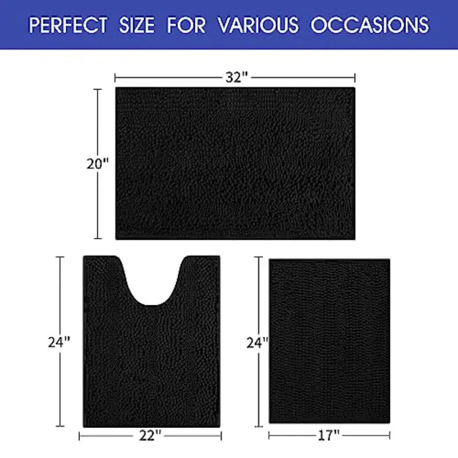 Striped Bathroom Rug Set 3 Pieces Ultra Soft, Non Slip Chenille Toilet Mat, Absorbent Plush Shaggy Bath Mats for Bathroom, Bedr from PriceLows™