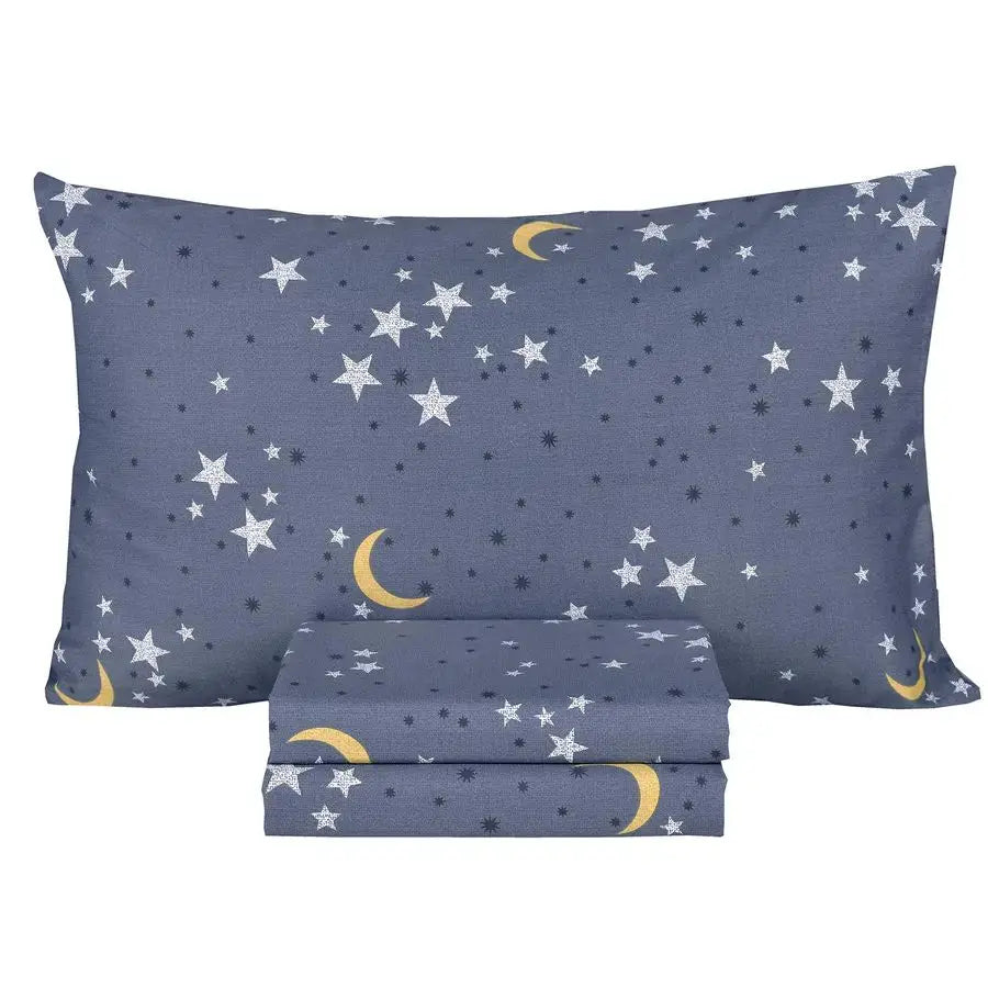 Moon amp Stars Boys Girls 100 Cotton 3 Pcs Twin Bed Sheet Set Kids Toddler Teen, Flat Sheet amp Fitted Sheet amp Pillowcase Kids from PriceLows™