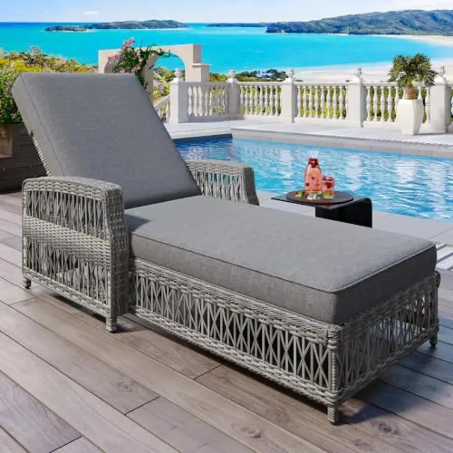Patio Lounge Chair, Outdoor Rattan Chaise Lounge with 4 Adjustable Backrest and Armrests, All Weather Wicker Reclining Pool Sun from PriceLows™