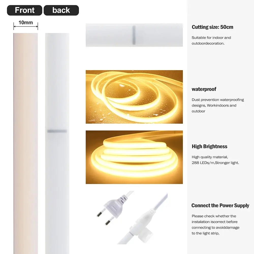 220V Dimmable COB LED Neon Strip Light Dimmer Switch Plug Kit Waterproof 288 LED Flex Tube Lamp Hight Bright Warm/Natural White from PriceLows™