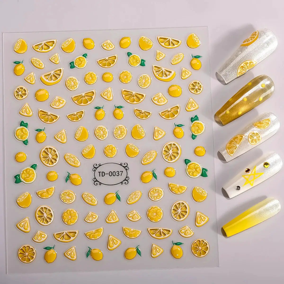 1pc 5D Summer Lemon Jelly Nail Art Sticker Embossed Fruit Self-Adhesive Decals Sliders for Nails DIY Manicure Decoration from PriceLows™